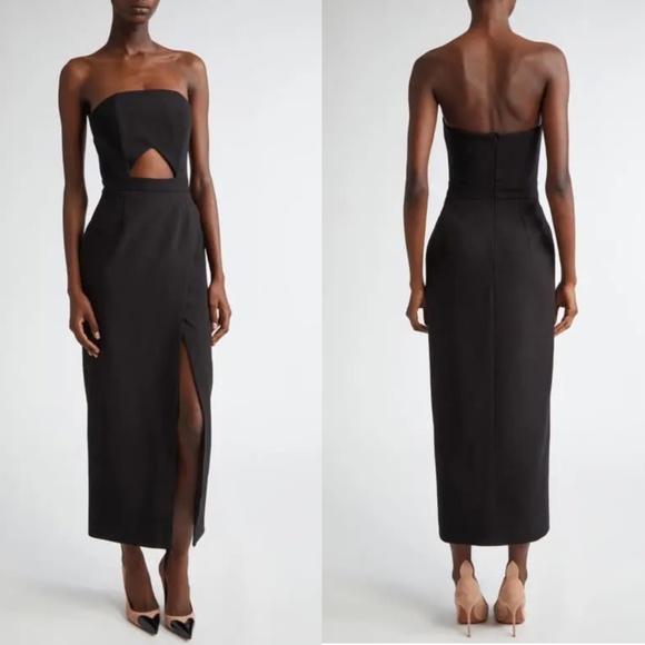 NEW ISRAELLA KOBLA Black IMAN Strapless CUTOUT Boning COCKTAIL Midi DRESS 10 - Picture 2 of 15